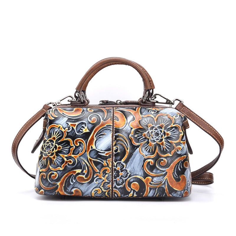 Women's First Layer Cowhide Hand-printed Handbag – Colourful Fashion Casual Leather Bag