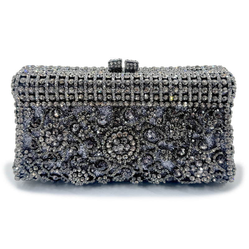Women's Handmade Diamond Dinner Bag – Floral Clutch with Chain Strap