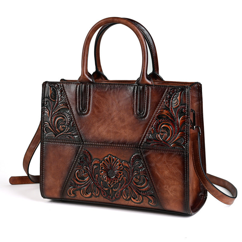 Women's Large Capacity Embossed Patchwork Bag – Textured Fashion Handbag