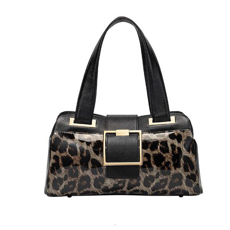 Women's Genuine Cowhide Leopard Print Shoulder Bag – Large Capacity Soft Leather Messenger Bag