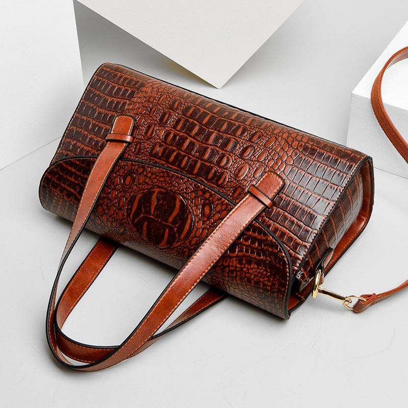 Women's Crocodile Pattern PU Shoulder Bag – Pillow Shape Hand Carry Handbag