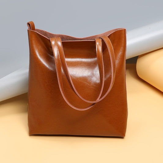 Women's Large Capacity Two-Layer Cowhide Tote Bag – Minimalist Genuine Leather Handbag
