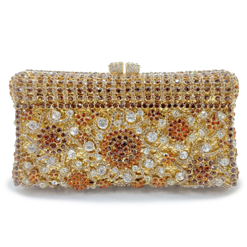 Women's Handmade Diamond Dinner Bag – Floral Clutch with Chain Strap