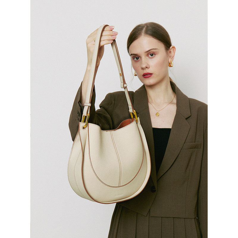 Women's Top Grain Leather Crossbody Bag – Niche Luxury Round Shoulder Handbag