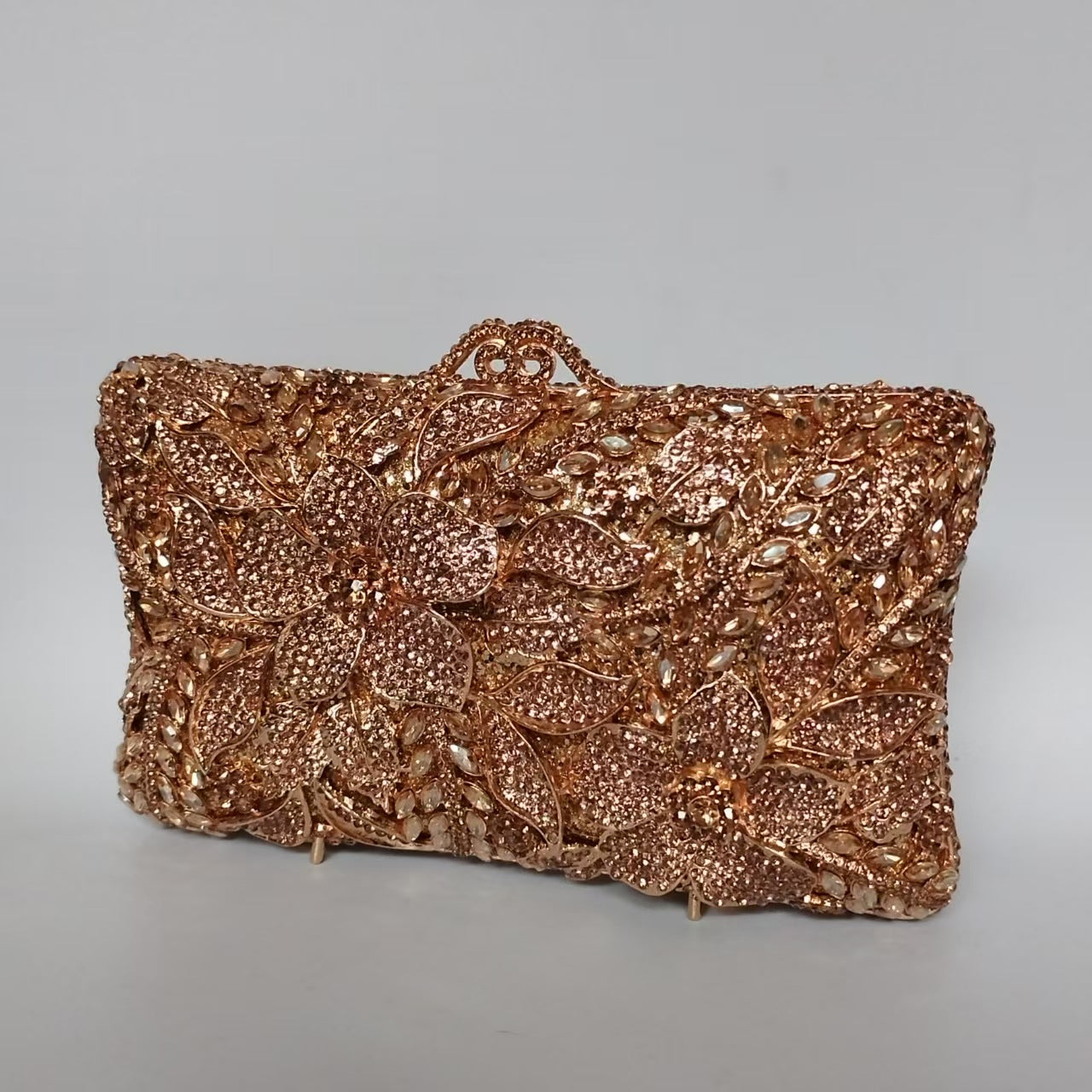 Women's Flower Diamond Rhinestone Bridal Clutch – Metal Wedding Banquet Bag