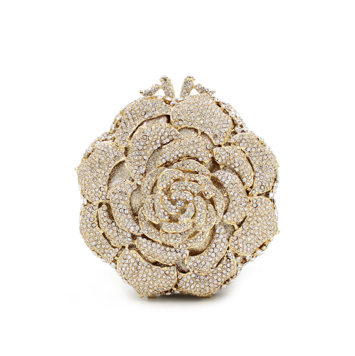 Women's Rose Rhinestone Hollow Clutch Bag – Gold Metal Evening Bag