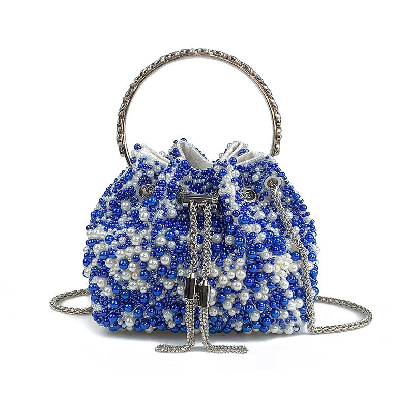 Women's Pearl Bucket Bag – Acrylic Beaded Crossbody with Chain Strap