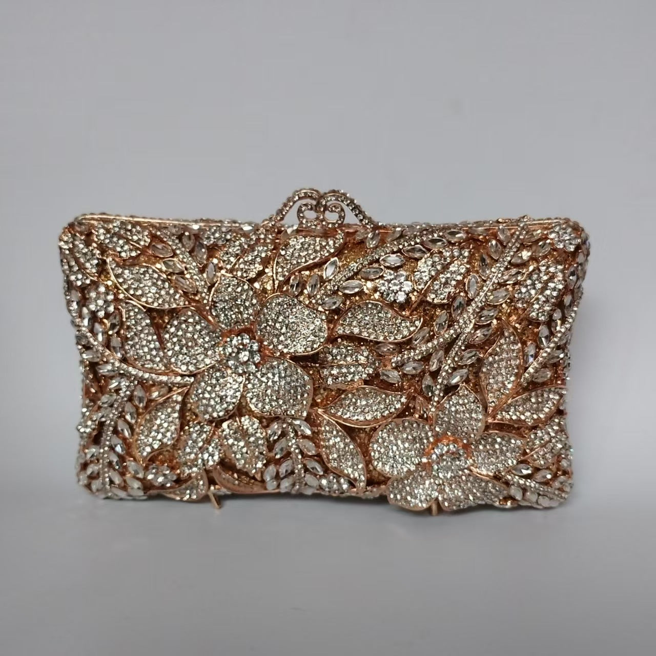 Women's Flower Diamond Rhinestone Bridal Clutch – Metal Wedding Banquet Bag