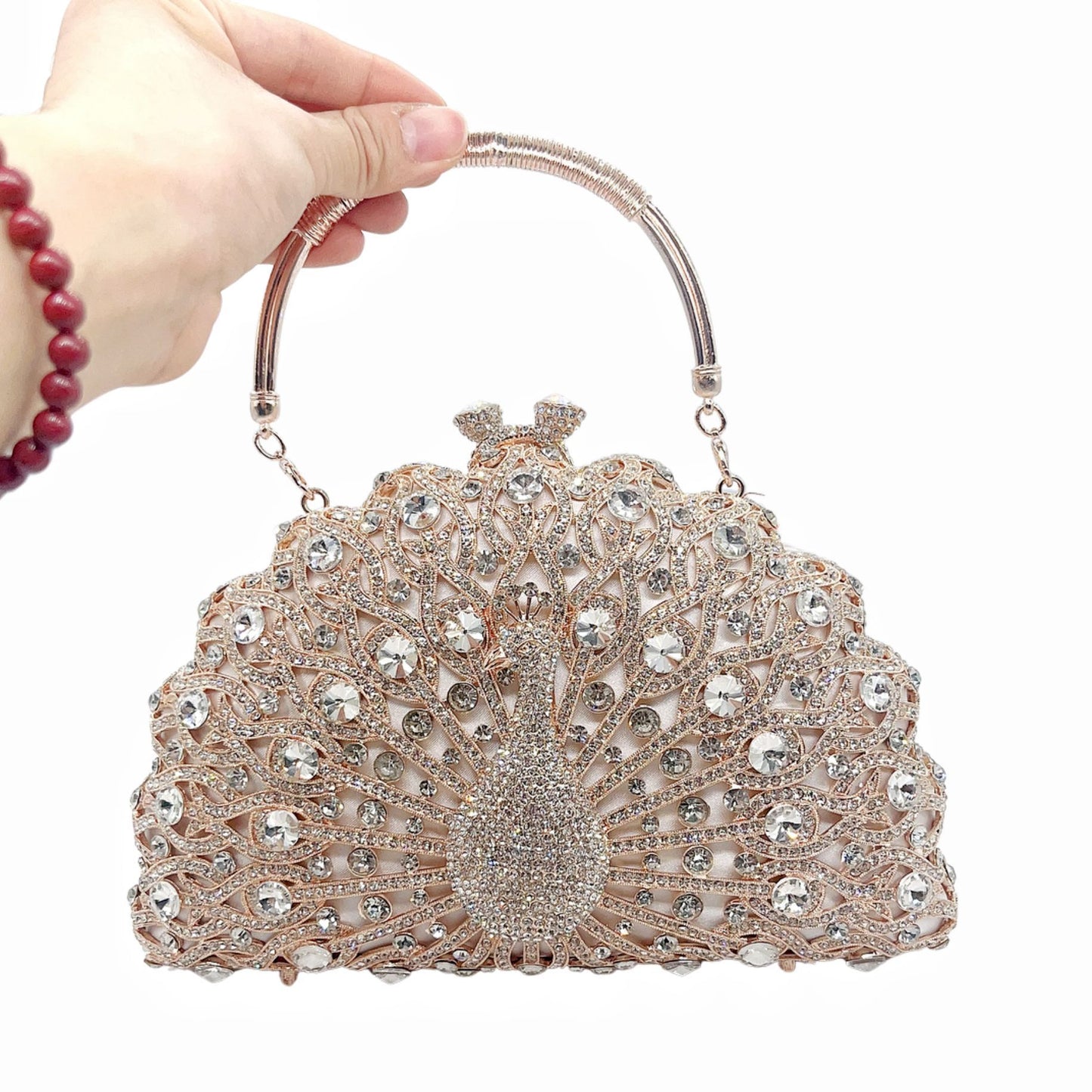 Women's Luxury Peacock Diamond Evening Bag – Alloy Clutch with Chain Strap