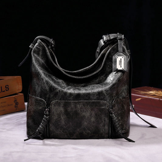 Women's Embossed Genuine Leather Bucket Bag – Retro Underarm Shoulder Crossbody