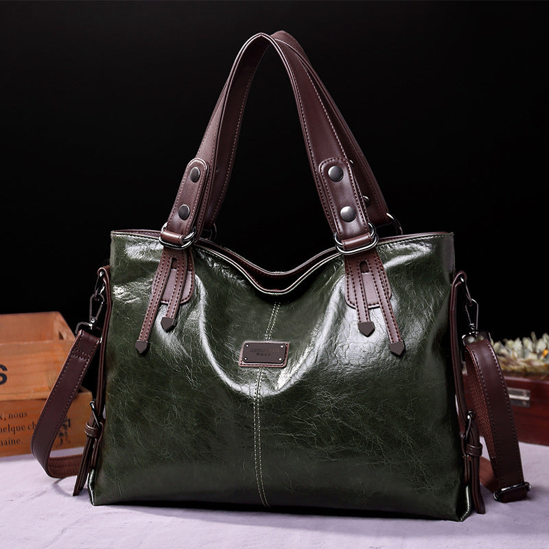 Women's Retro Soft Leather Large Capacity Tote Bag – Casual Shoulder & Crossbody Handbag