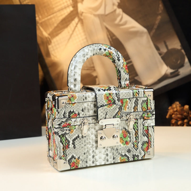 Snakeskin Leather Box Bag – Women's Structured Handheld Fashion Bag