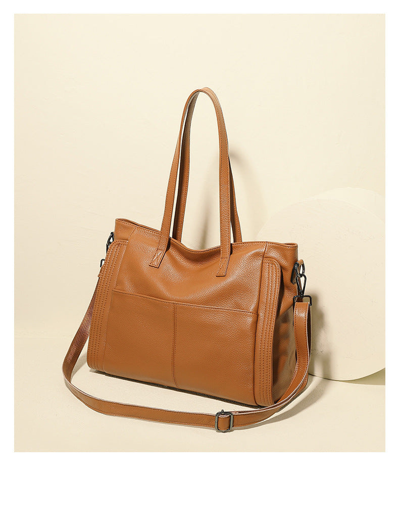 Women's First Layer Cowhide Large Capacity Handbag – Premium Genuine Leather Tote