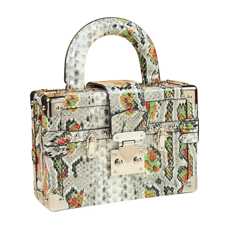 Snakeskin Leather Box Bag – Women's Structured Handheld Fashion Bag