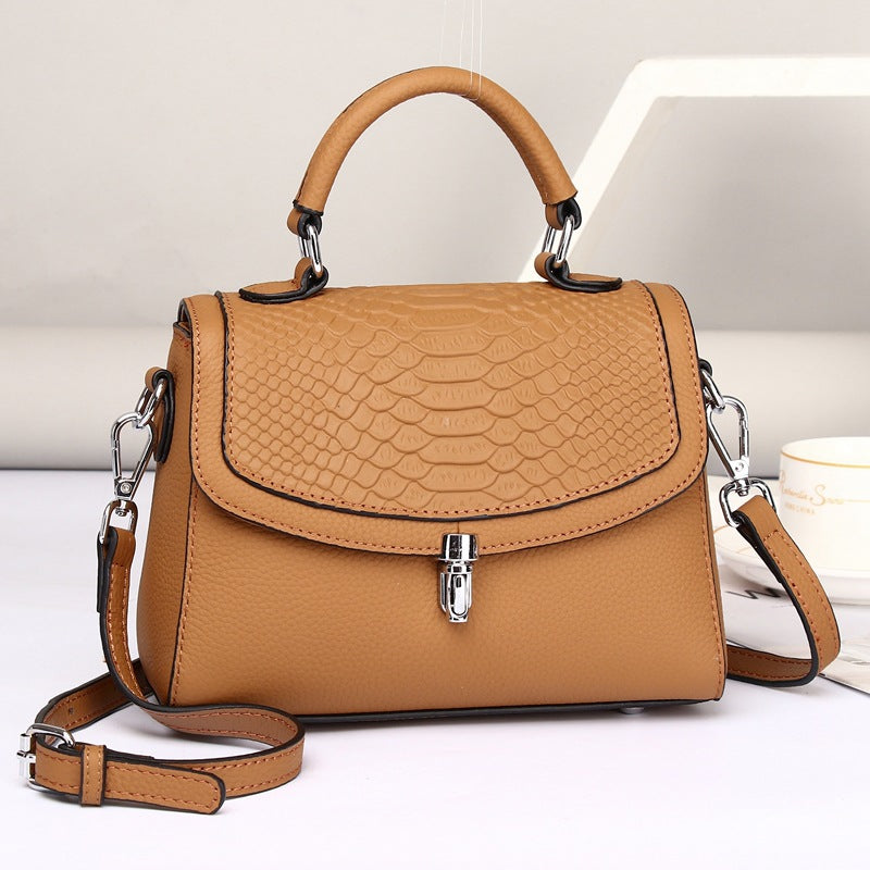 Women's First Layer Cowhide Crocodile Print Small Square Bag – Lock Closure Genuine Leather Crossbody
