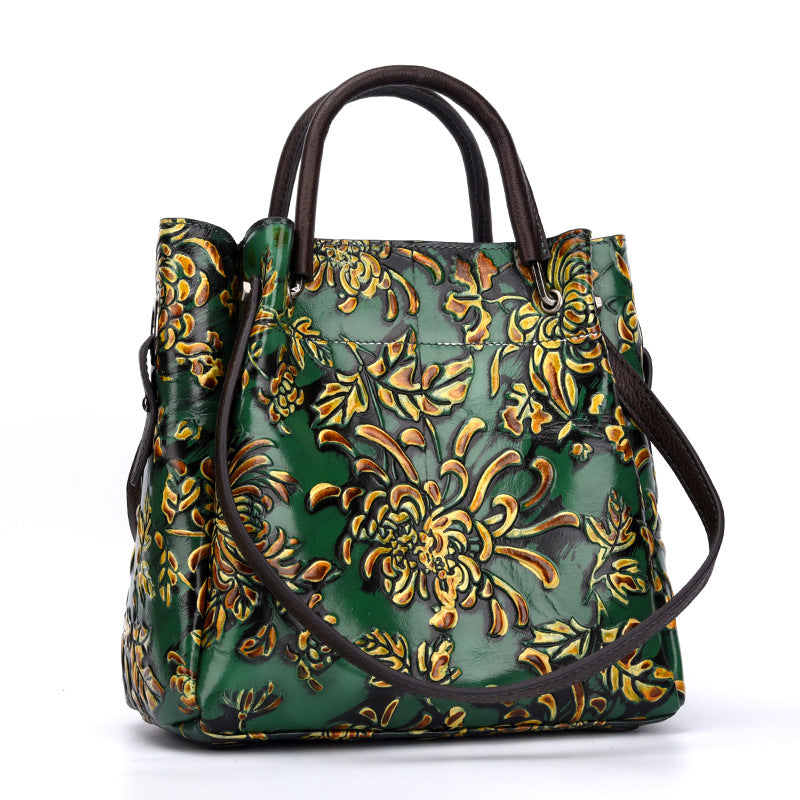 Women's 3D Embossed First Layer Cowhide Messenger Bag – Trendy Leather Crossbody