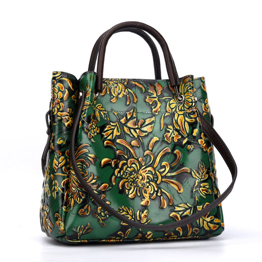 Women's 3D Embossed First Layer Cowhide Messenger Bag – Trendy Leather Crossbody