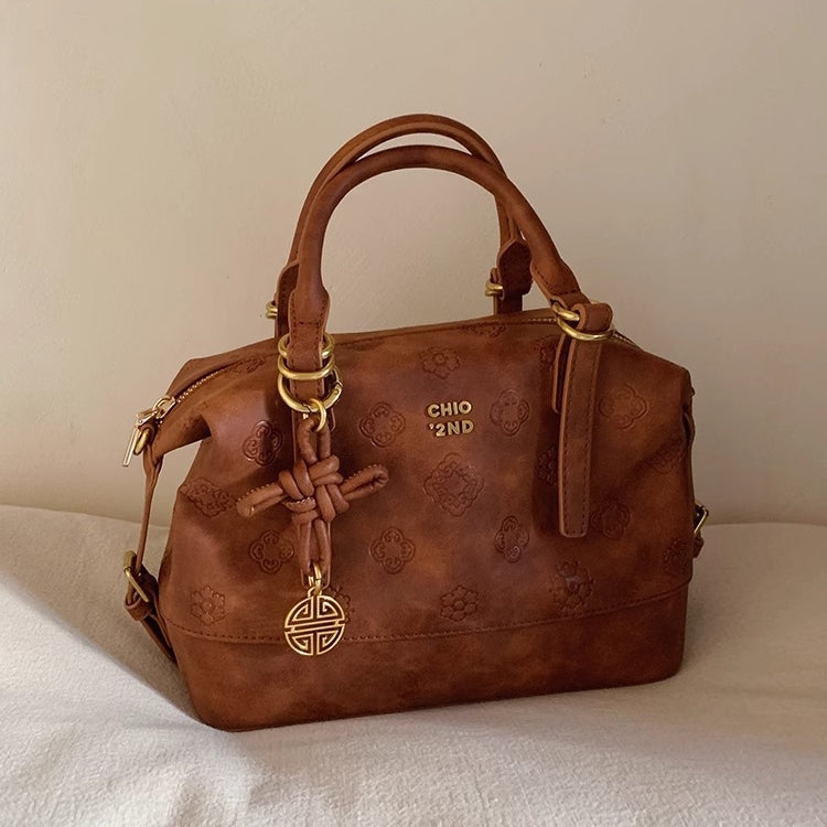 Women's Rhombus PU Leather Shoulder Bag – Oval Crossbody Messenger Bag in Brown