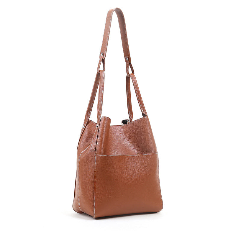 Women's First Layer Cowhide Litchi Pattern Flap Bag – Soft Genuine Leather Messenger Bag