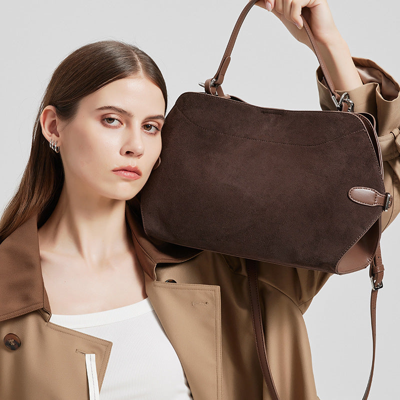 Women's Genuine Deer Suede Crossbody Bag – Brushed Leather Versatile Handbag