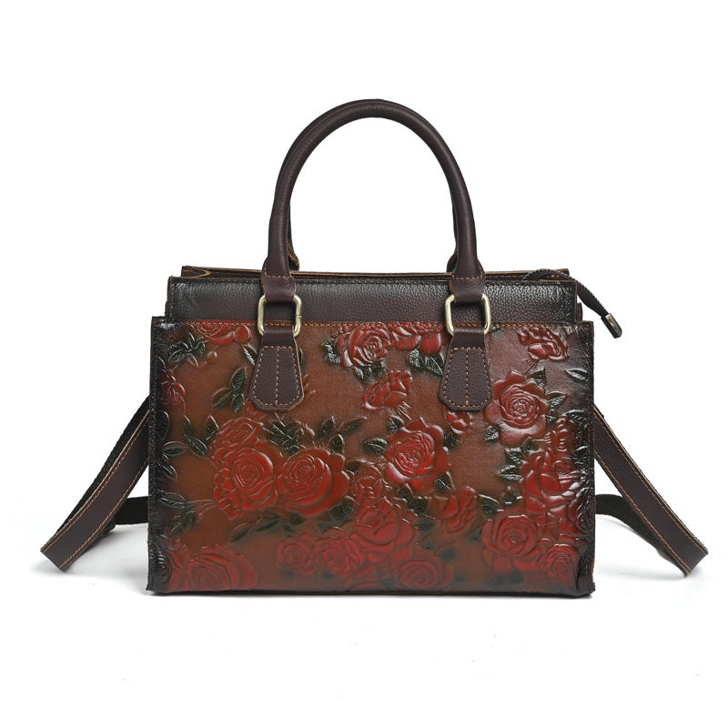 Women's Top-Grain Cowhide Shoulder Bag – Versatile Embossed Pattern Handbag