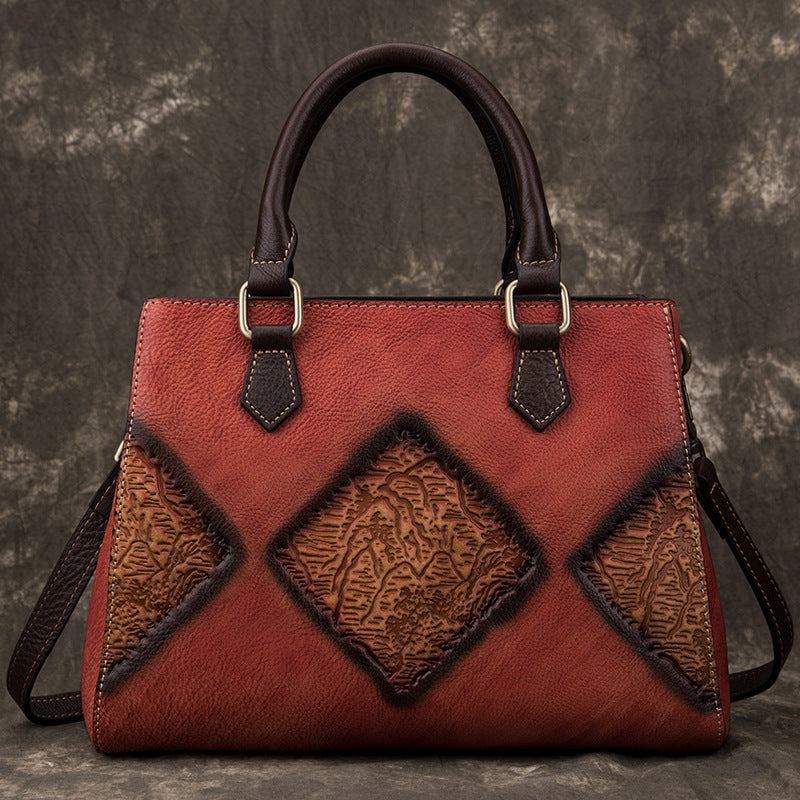 Women's Top Layer Cowhide Plaid Retro Messenger Bag – Genuine Leather Shoulder Handbag