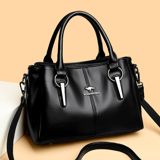 Women's Large Capacity Genuine Leather Crossbody Bag – Multi-Layer Two-Tone Cowhide