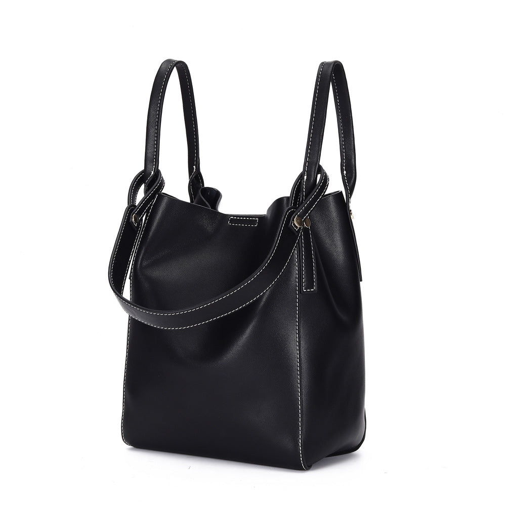 Women's Two-Layer Cowhide Bucket Bag – Soft Leather Mother & Child Shoulder Bag