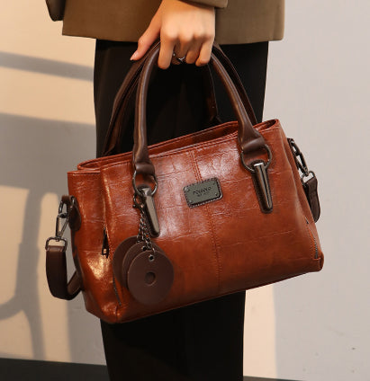 Women's Retro Contrast Colour Shoulder Bag – Large Capacity PU Leather Tote