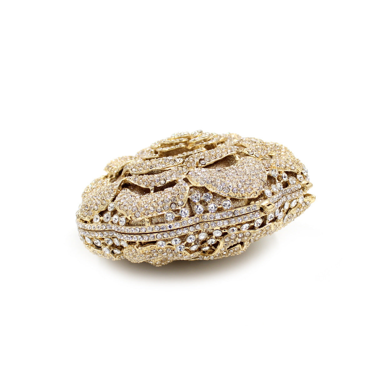 Women's Rose Rhinestone Hollow Clutch Bag – Gold Metal Evening Bag