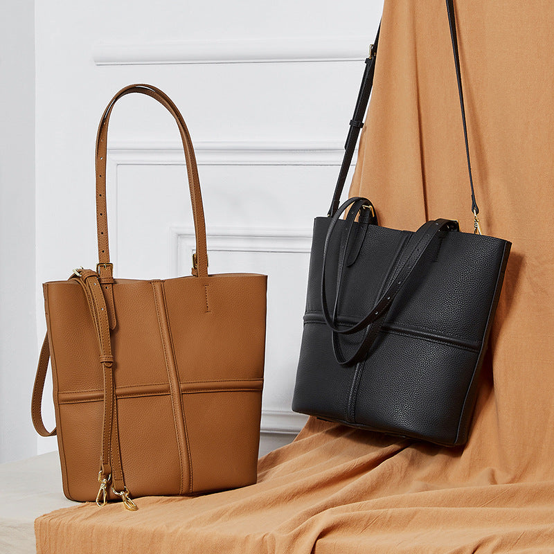 Women's First Layer Cowhide Bucket Bag – Large Genuine Leather Shoulder & Crossbody