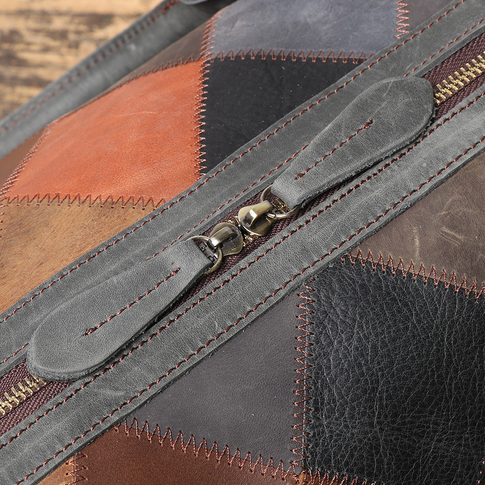 Vintage Genuine Leather Travel Bag – First Layer Cowhide Rhombus Holdall for Men & Women