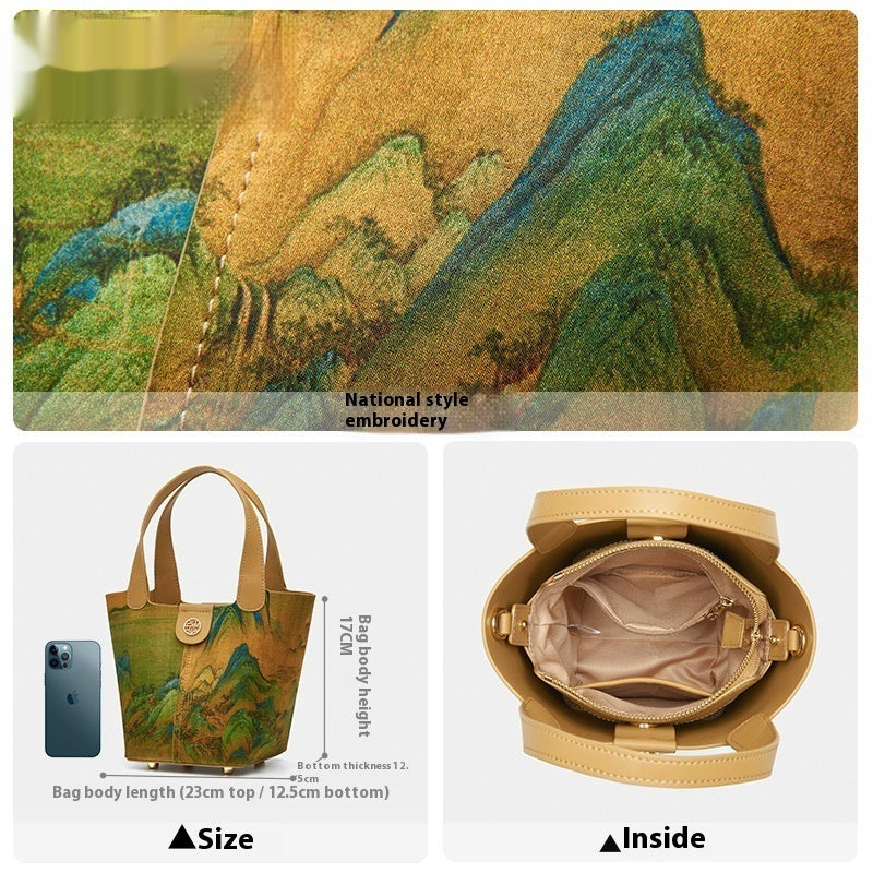 Women's Silk Chinese Style Clutch Bag – Tianxu Vegetable Basket Bag with Tassel & Scarf