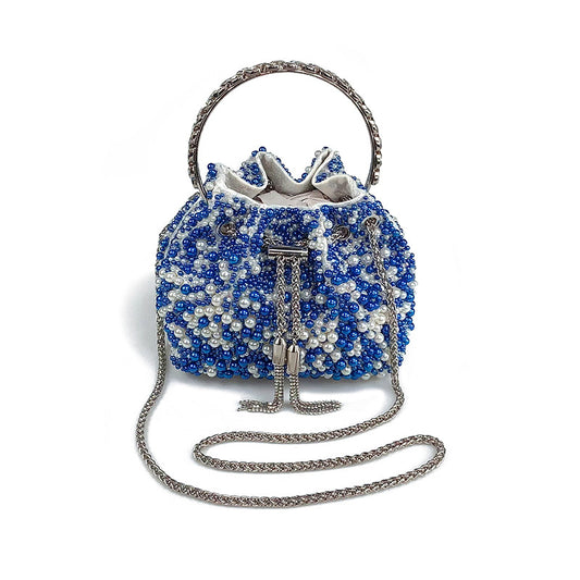 Women's Pearl Bucket Bag – Acrylic Beaded Crossbody with Chain Strap