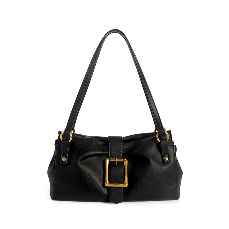 Women's Full-Grain Cowhide Underarm Tote Bag – Soft Genuine Leather Shoulder Bag with Pleats