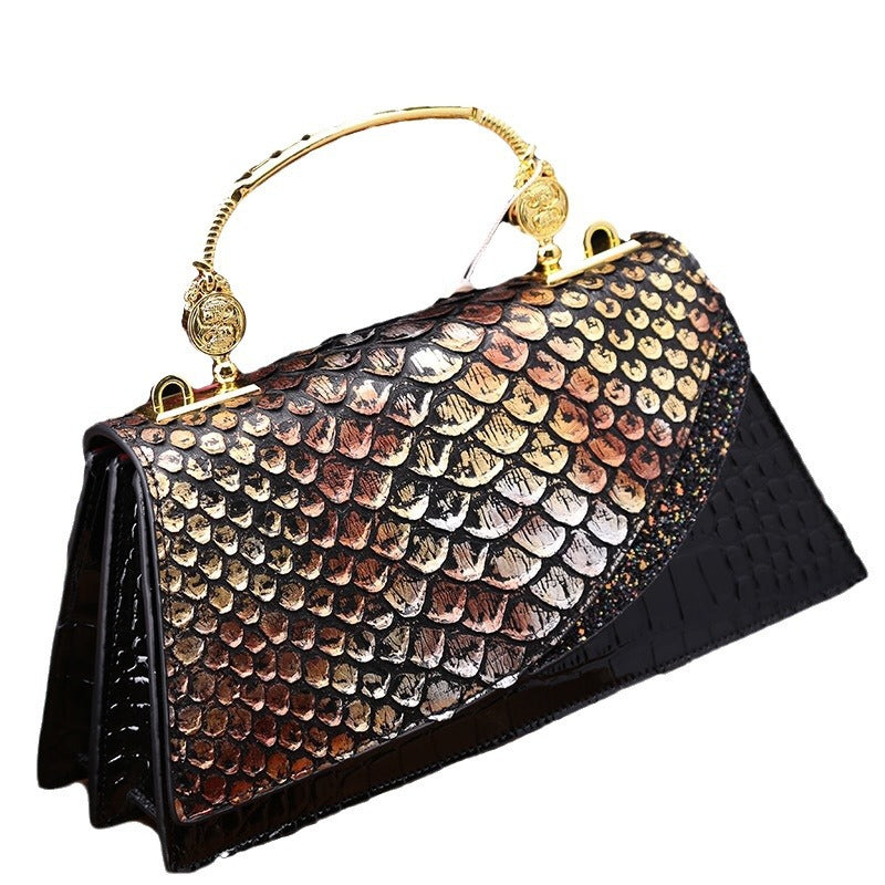 Women's Genuine Leather Shoulder Bag – Retro Contrast Colour Crossbody Handbag