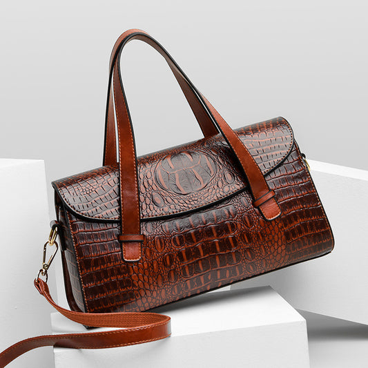 Women's Crocodile Pattern PU Shoulder Bag – Pillow Shape Hand Carry Handbag