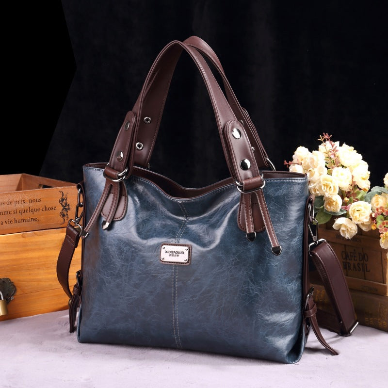 Women's Retro Soft Leather Large Capacity Tote Bag – Casual Shoulder & Crossbody Handbag