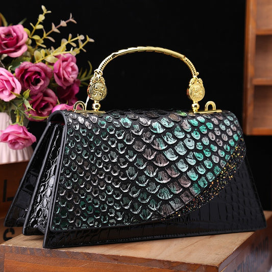 Women's Genuine Leather Shoulder Bag – Retro Contrast Colour Crossbody Handbag
