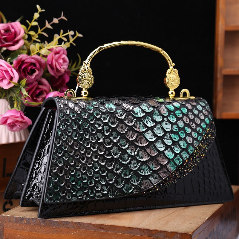 Women's Genuine Leather Shoulder Bag – Retro Contrast Colour Crossbody Handbag