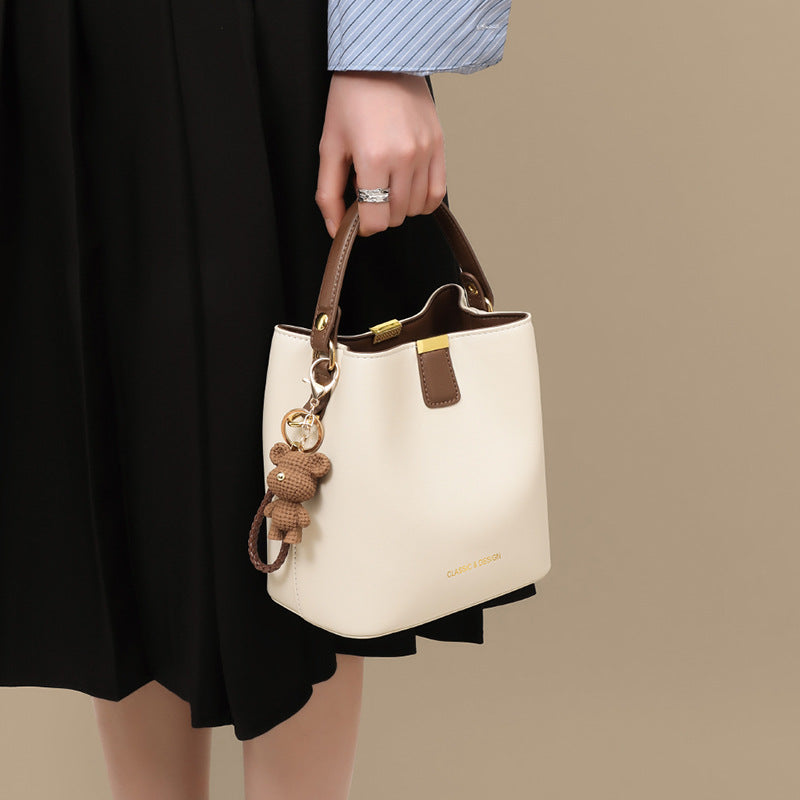 Women's Genuine Leather Crossbody Bucket Bag – Stitched Streetwear Shoulder Bag