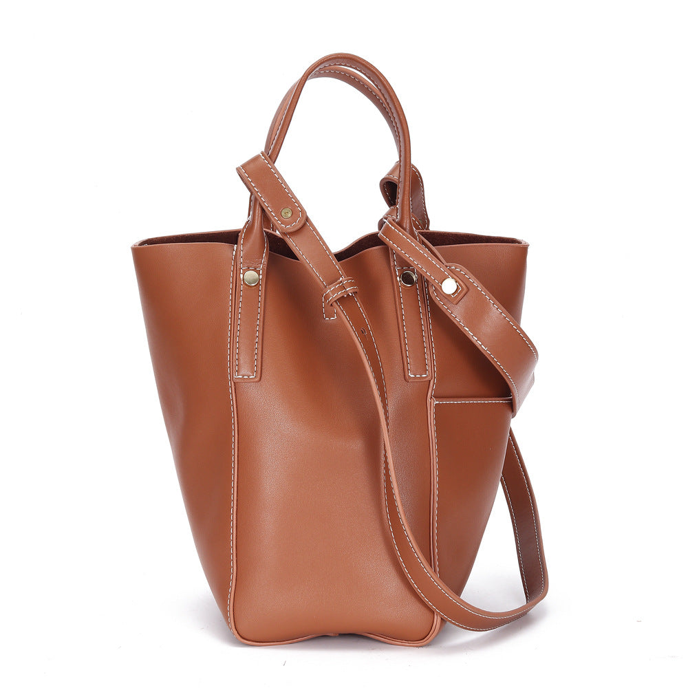 Women's Two-Layer Cowhide Bucket Bag – Soft Leather Mother & Child Shoulder Bag