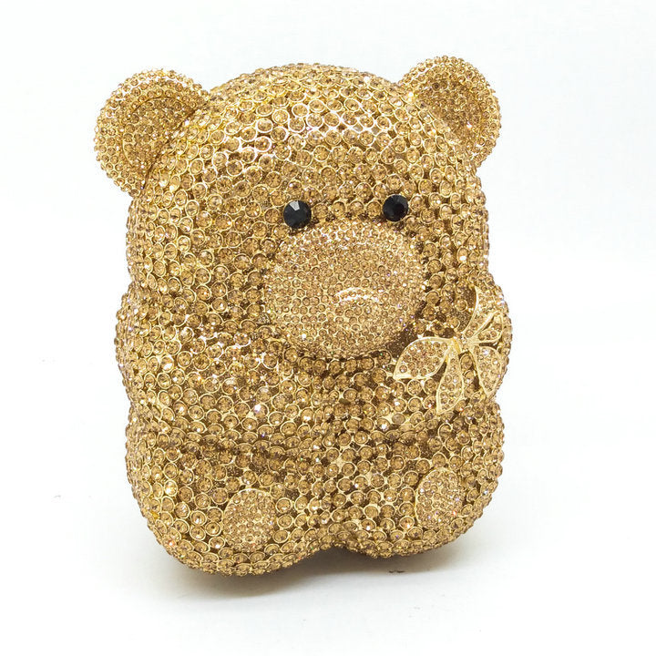 Women's Bear Diamond Rhinestone Clutch – Alloy Evening Party Bag in Gold & Silver
