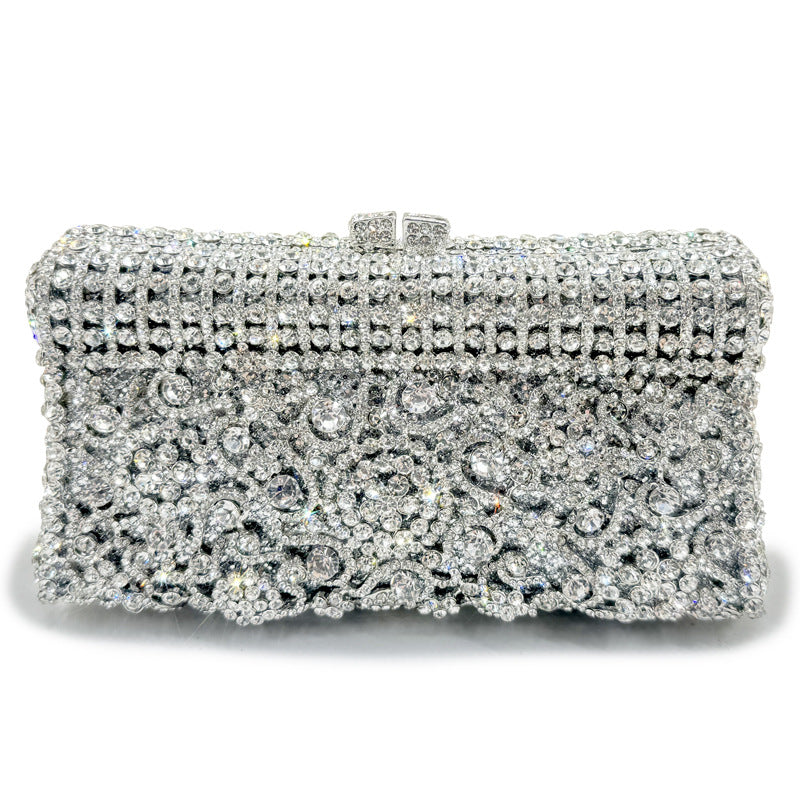 Women's Handmade Diamond Dinner Bag – Floral Clutch with Chain Strap
