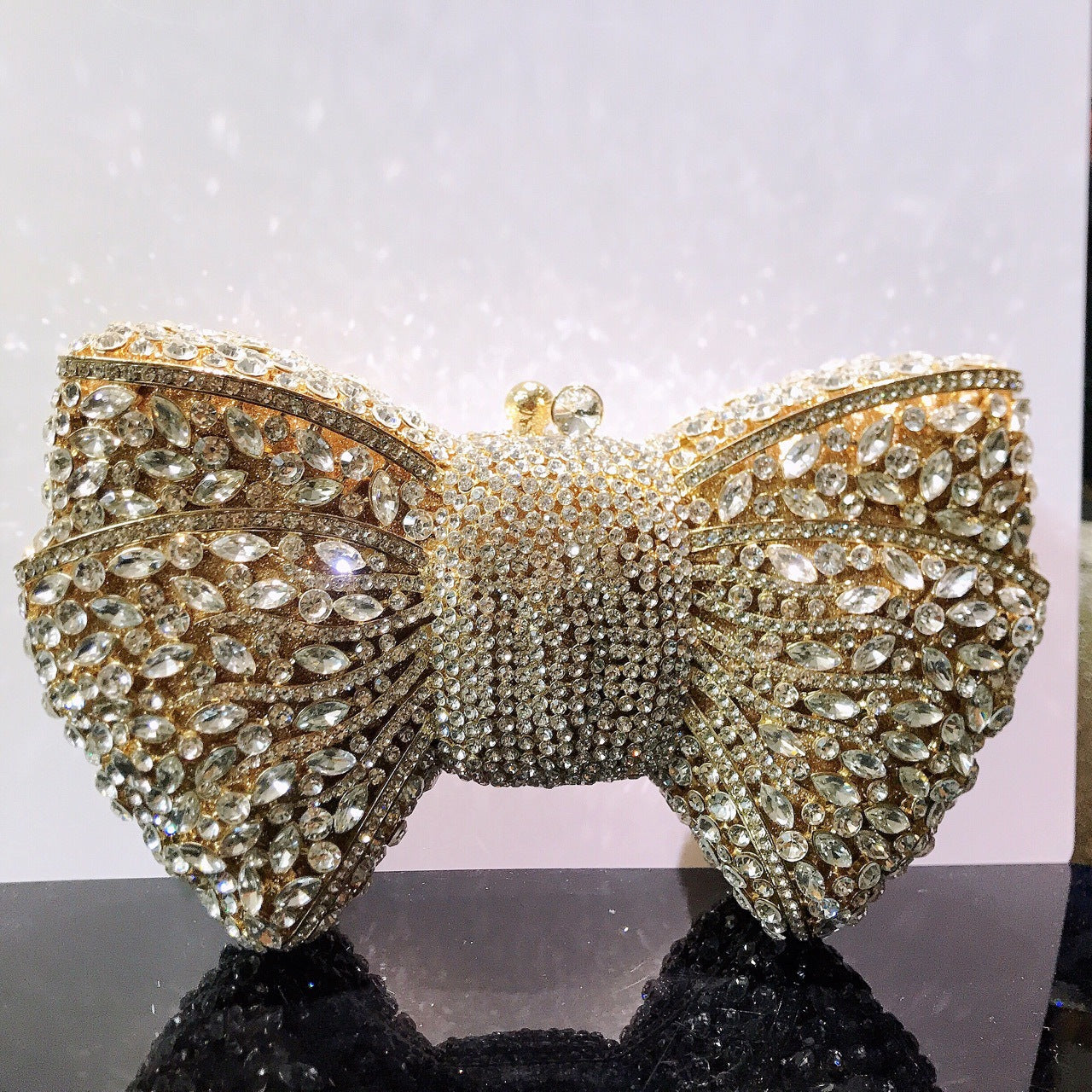 Women's Bow Diamond Rhinestone Clutch – Hard Metal Evening Bag in 22 Colours