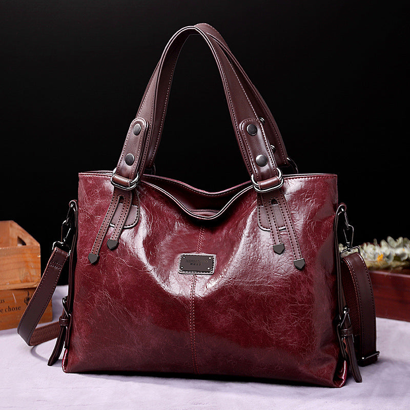Women's Retro Soft Leather Large Capacity Tote Bag – Casual Shoulder & Crossbody Handbag