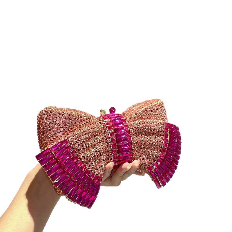 Women's Metal Bow Diamond Clutch – Hard PVC Crossbody Evening Bag