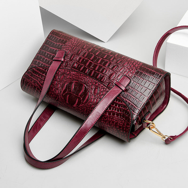 Women's Crocodile Pattern PU Shoulder Bag – Pillow Shape Hand Carry Handbag