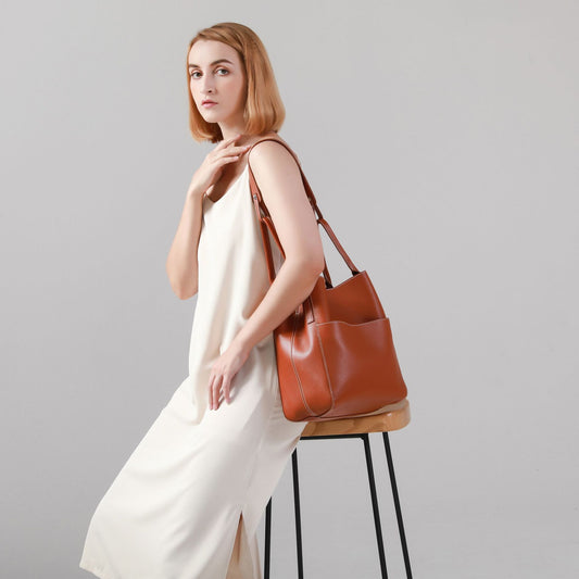 Women's First Layer Cowhide Litchi Pattern Flap Bag – Soft Genuine Leather Messenger Bag