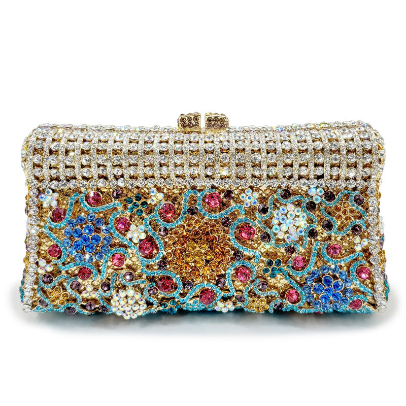 Women's Handmade Diamond Dinner Bag – Floral Clutch with Chain Strap